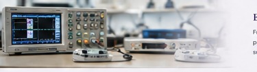 Electronic instruments arranged on a laboratory bench